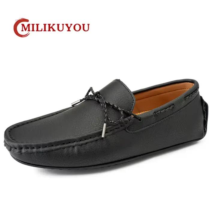 Mocassins respirants en cuir véritable pour hommes, chaussures décontractées à enfiler, mocassins no