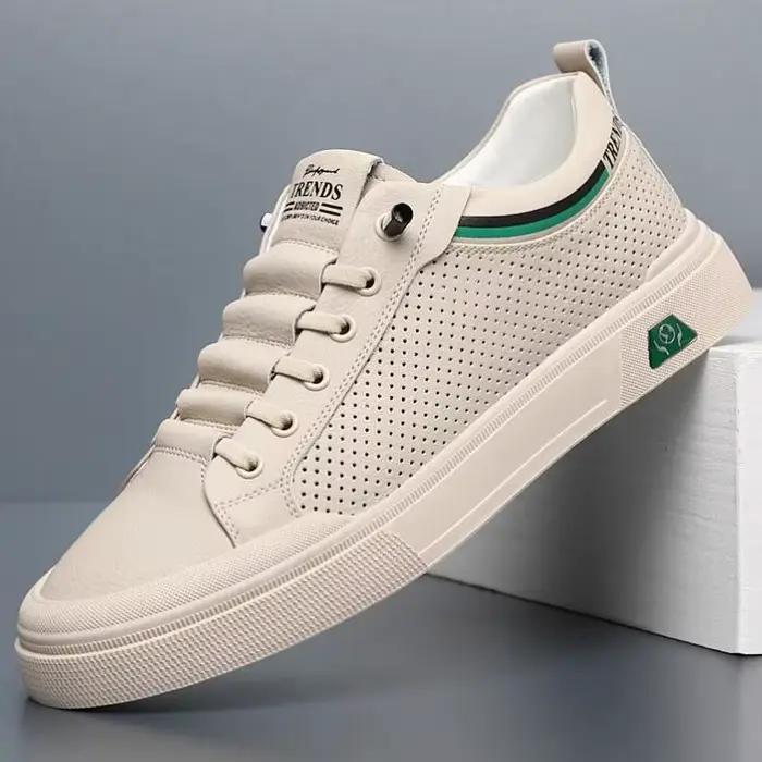 Chaussures décontractées en cuir véritable pour hommes, chaussures de skateboard plates, chaussures 