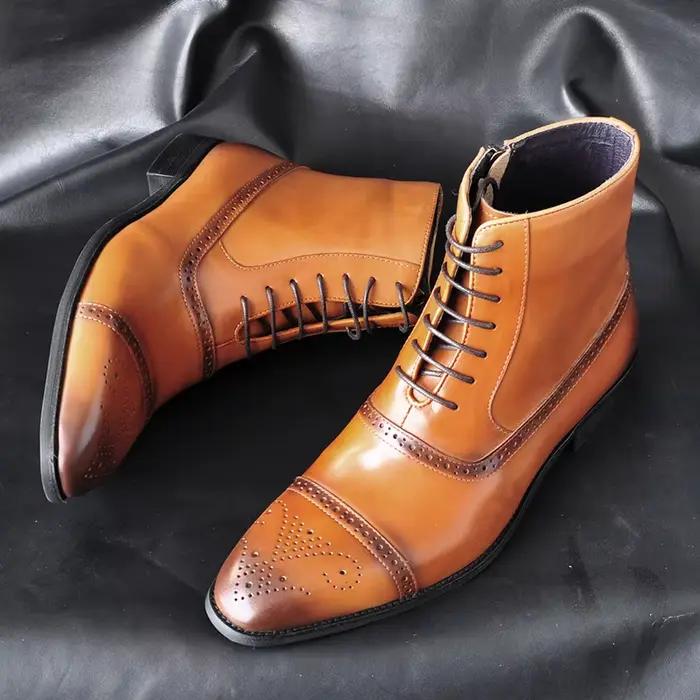 Bottes en cuir rétro Oxfords pour hommes, chaussures de rinçage d'affaires, bottes StephanBrogue, lu