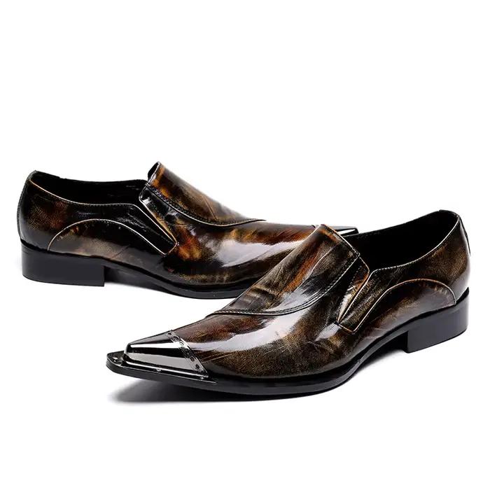 Christina Bella – chaussures en cuir véritable pour hommes, Style britannique, marron, à bout pointu