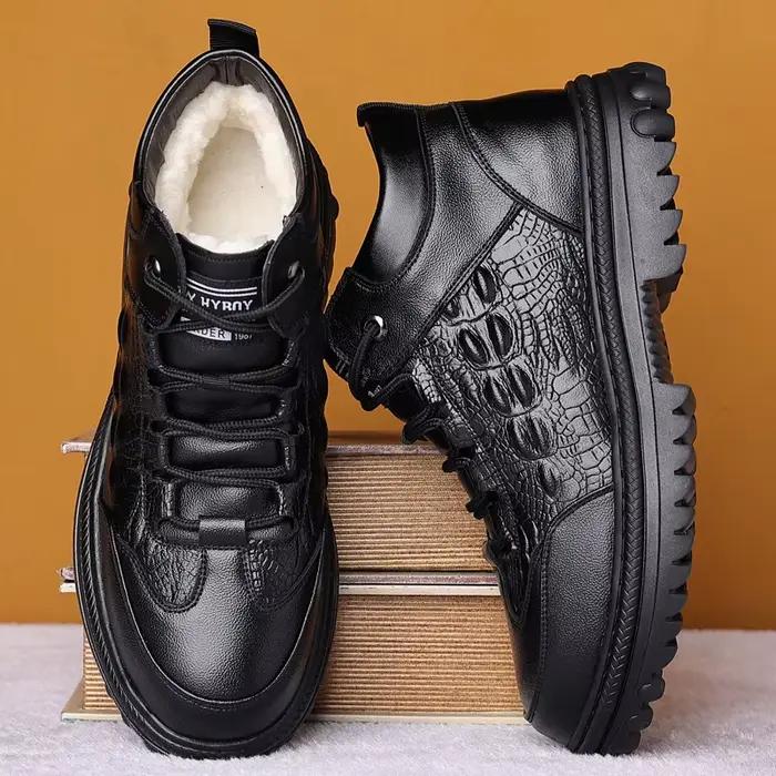 Baskets en cuir véritable imprimé Crocodile pour hommes, chaussures décontractées de luxe, mode brit