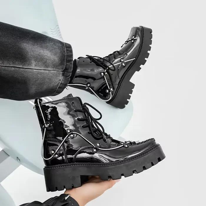 Chaussures richelieu noires pour hommes, chaussures classiques à plateforme Oxford, rétro en cuir ve
