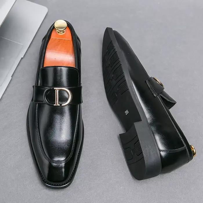 Mocassins pour hommes en PU à talon bas, chaussures professionnelles classiques confortables pour ho