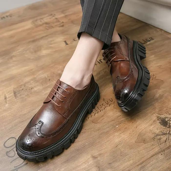 Printemps hommes d'affaires formel à semelles épaisses à lacets Oxford chaussures de luxe hommes cha