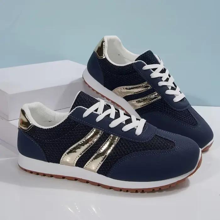 Chaussures de sport bleues d'été, baskets à tête ronde de couleur assortie, semelle souple à lacets,