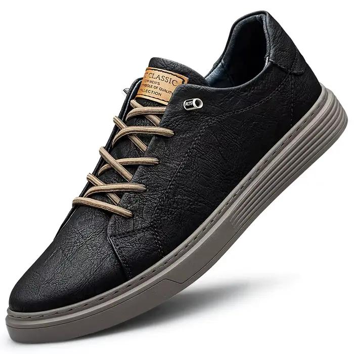Marque italienne noir en cuir véritable Oxford chaussures unisexe chaussures décontractées à lacets 
