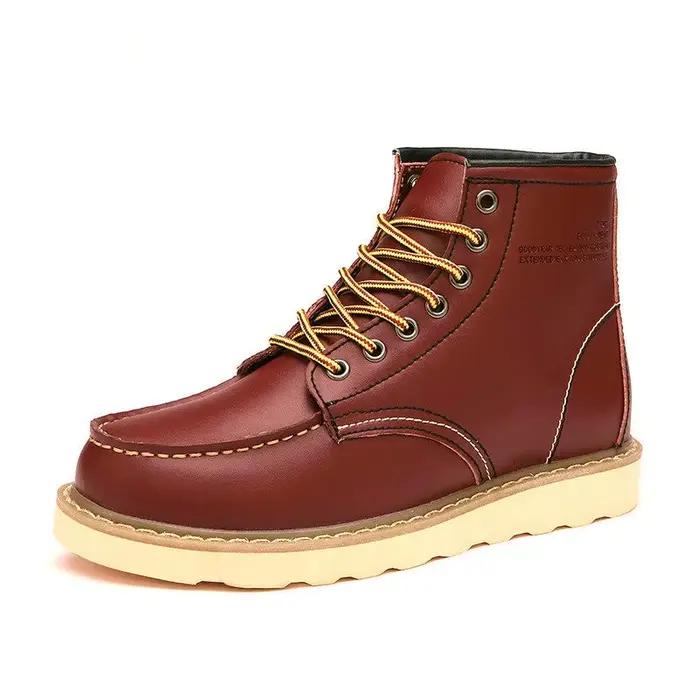 Bottines de Cowboy à lacets en cuir véritable pour hommes, bottes de moto unisexes à la mode, Plus S