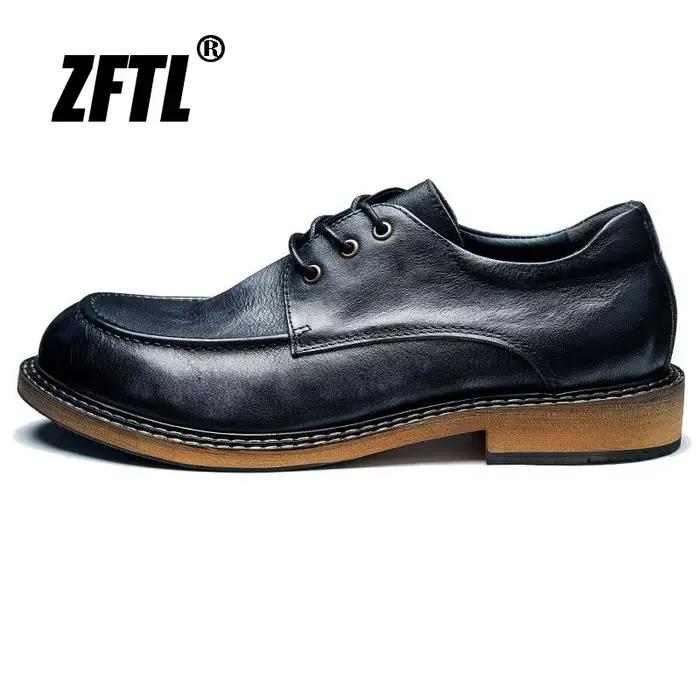 ZFTL – chaussures décontractées en cuir véritable pour hommes, Vintage, loisirs, à lacets, tendance 