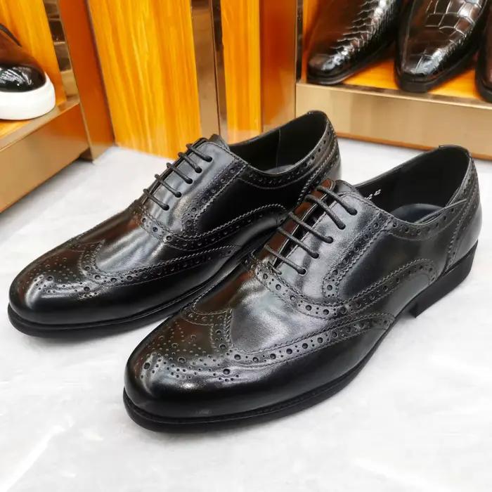 Chaussures habillées de luxe pour hommes en cuir véritable richelieu bout d'aile Oxford noir marron 