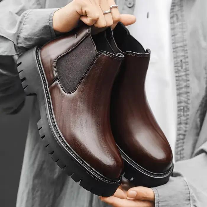 Bottes en cuir à l'offre elles optiques pour hommes, fourrure formelle d'affaires, courtes, style br