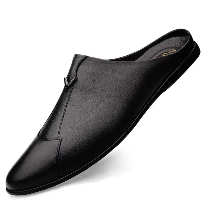Pantoufles Italiennes en Cuir group pour Homme, Chaussures Muller, Mocassins d'Extérieur, Noires, De