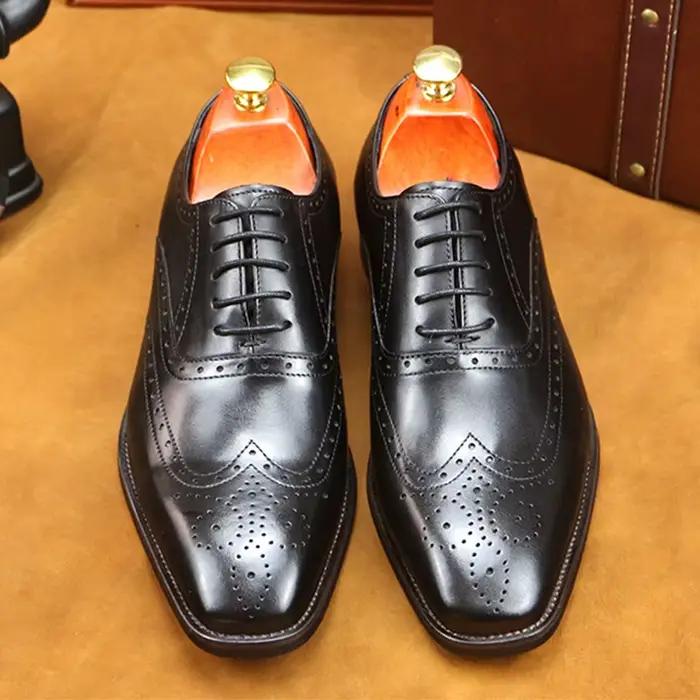 Chaussures en cuir véritable pour hommes, chaussures provoqué d'affaires, cuir de vachette sculpté b