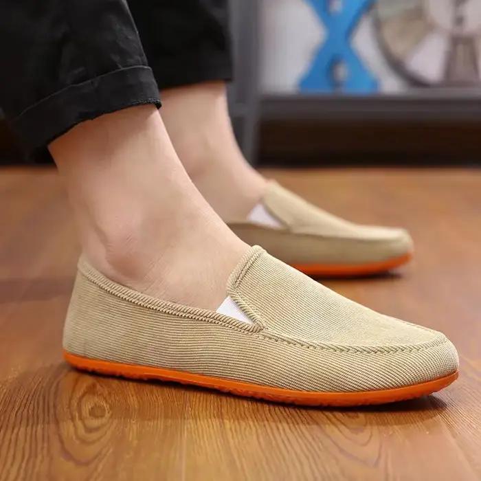 RYAMAG-Mocassins grande taille pour hommes, pantoufles plates en tissu à enfiler, chaussures de cond