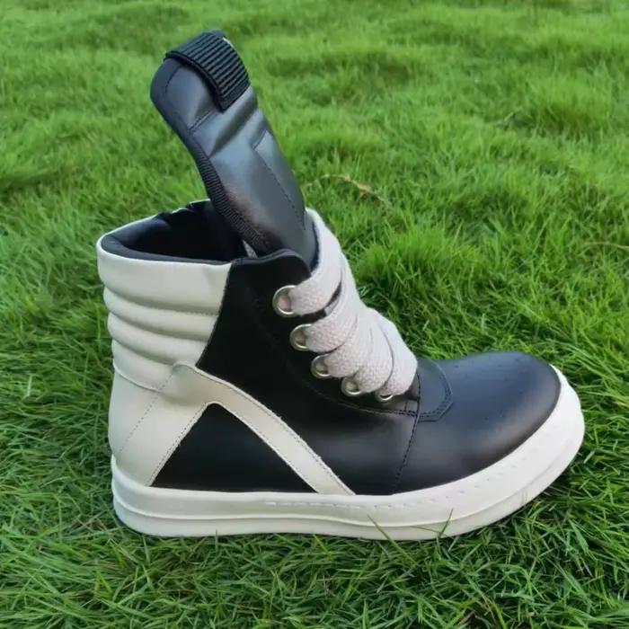 Ro luxe hommes chaussure bottes en cuir noir extérieur haut chaussures décontractées Jumbo dentelle 