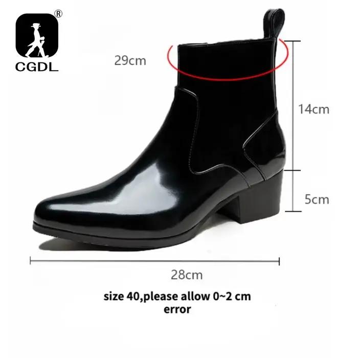 Bottes à plateforme en cuir verni pour hommes avec talons, chaussures chaudes d'hiver de luxe en cui