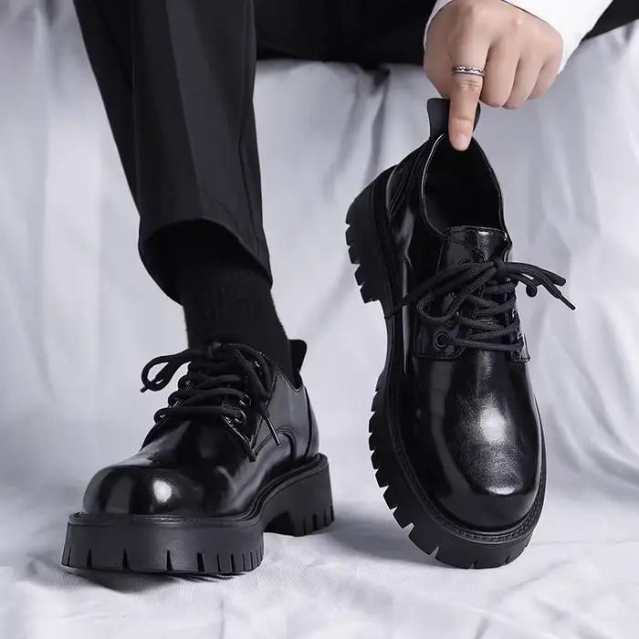 Chaussures Oxford en cuir coréen pour hommes, à plateforme, à enfiler, à semelle épaisse, style Derb
