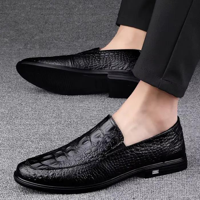 Chaussures décontractées en cuir véritable pour hommes, mocassins d'affaires formels, motif crocodil