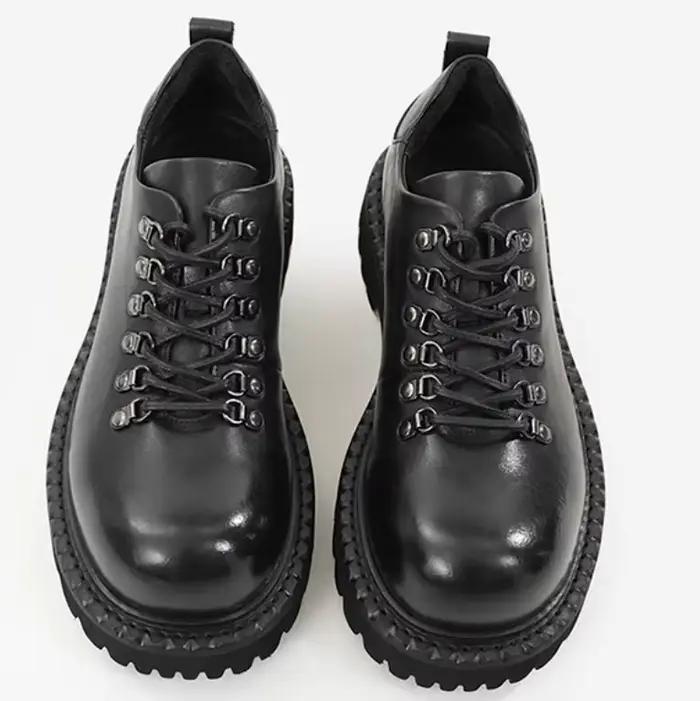 Chaussures décontractées pour hommes de style anglais, à plateforme, à lacets, en cuir véritable, ty