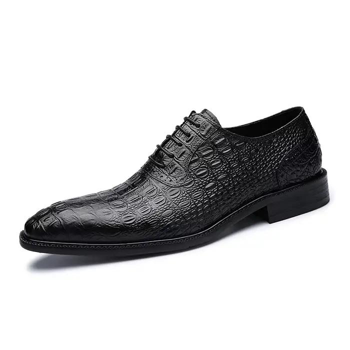 Chaussures de luxe en cuir véritable pour hommes, motif Crocodile, faites à la main, Vintage, décont