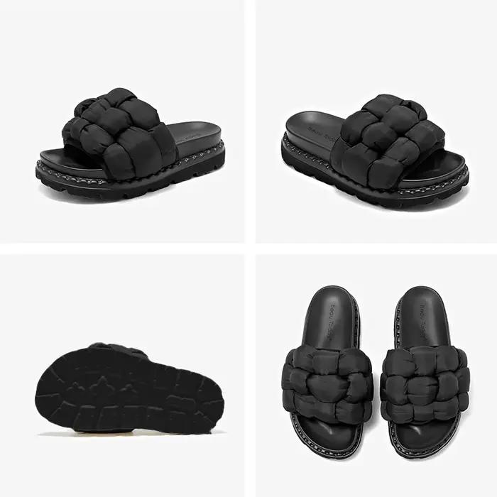 BEAUTODAY-Pantoufles d'Extérieur en Tissu Solide, Chaussures Plates Confortables et Décontractées, F