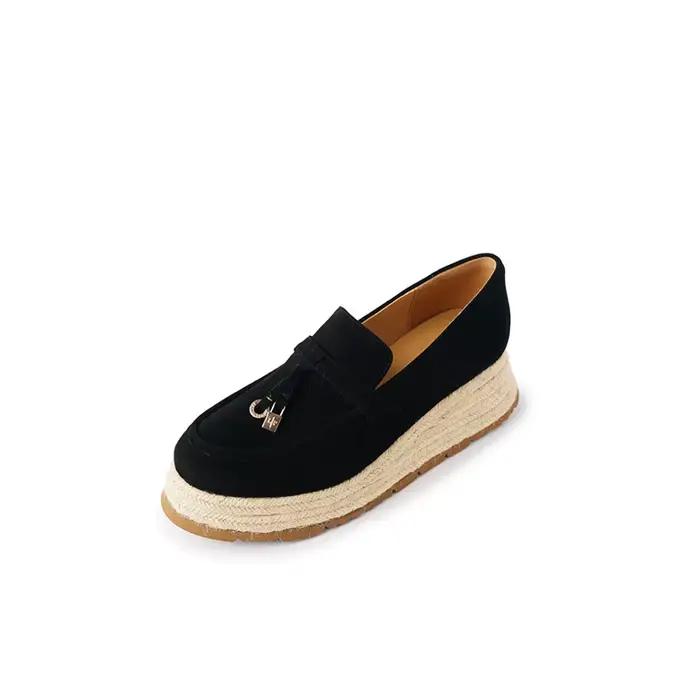 MKKHOU – mocassins à plate-forme en cuir véritable et daim, chaussures rétro en paille tressée, légè