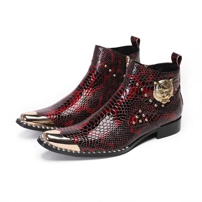 Bottes de rinçage en cuir véritable pour hommes, bottes provoqué à enfiler, bottes pointues, style p