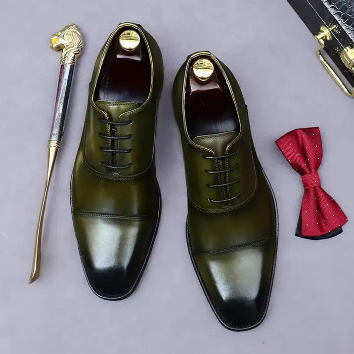Chaussures en cuir de vachette faites à la main pour hommes, chaussures en cuir véritable pour gentl