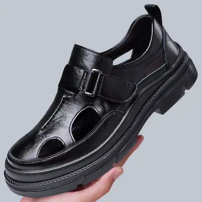Nouvelles sandales d'été 2026 en cuir ajouré pour homme – Chaussures décontractées et élégantes à pl