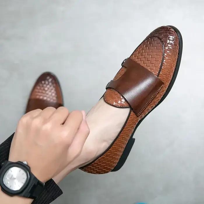 Hommes mocassins chaussures marron noir Pu respirant Double boucle moine chaussures Mocassins Cuir P