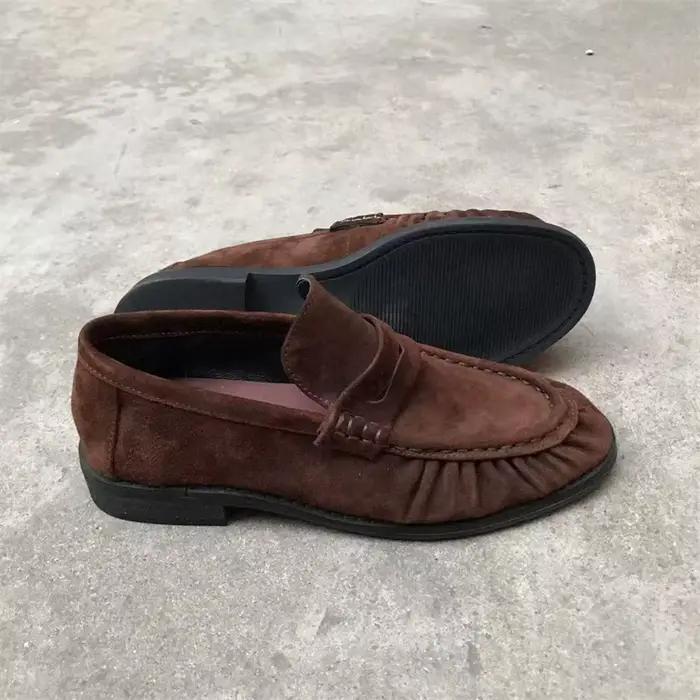 Nouvelles chaussures plates rétro françaises en cuir de veau pur fait à la main, semelle en caoutcho