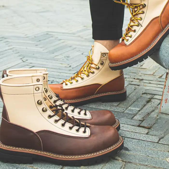 ZFTL-Bottes de base en cuir de vache cousues à la main pour hommes, bottes d'outillage décontractées