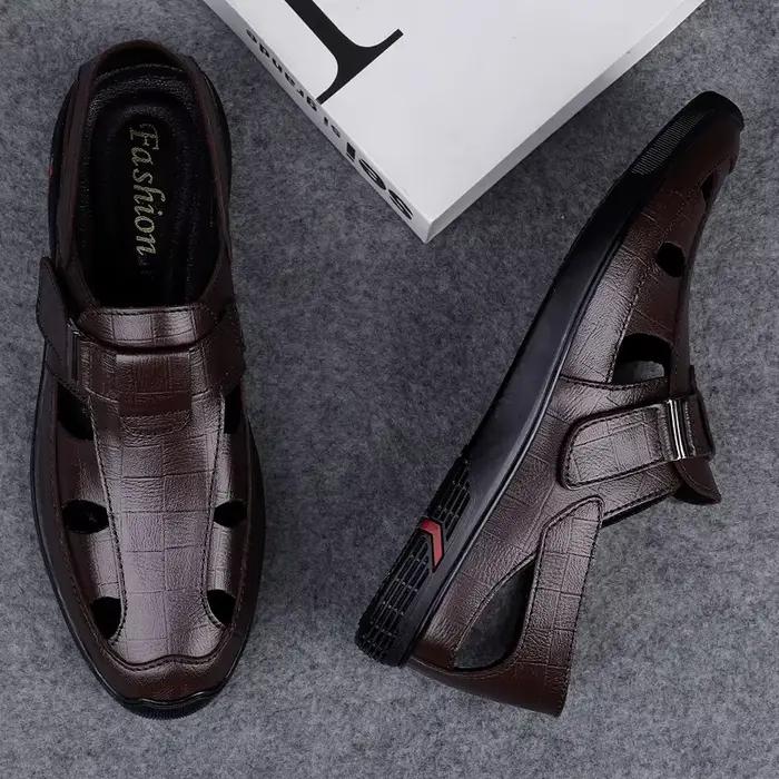 Sandales d'été légères pour hommes, chaussures de plage en cuir véritable, antidérapantes, décontrac