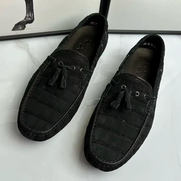 Mocassins Gommino pour homme en cuir de crocodile nubuck véritable, cuir exotique authentique, chaus