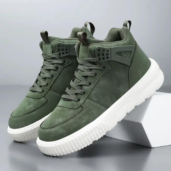 Baskets montantes vertes pour hommes, décontractées, en cuir, style skate, à lacets, plateforme, str