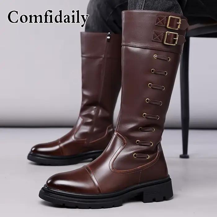 Bottes hautes pour hommes, style britannique, confortables et tendance, bottes longues, douces, anti