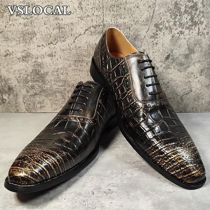 Marque de luxe hommes Oxford chaussures à lacets imprimé Crocodile décontracté hommes chaussures hab