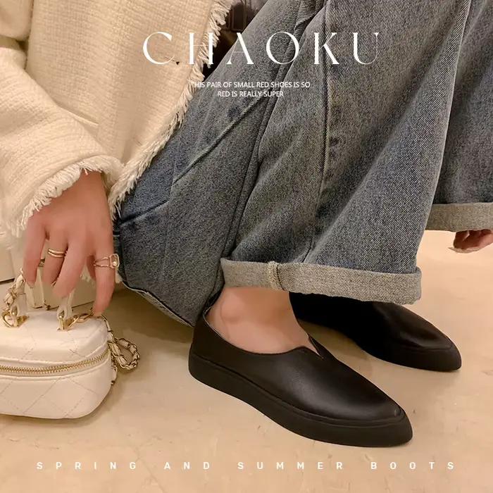 Chaussures plates confortables en cuir véritable de haute qualité, blanches, pointues, légères, pour