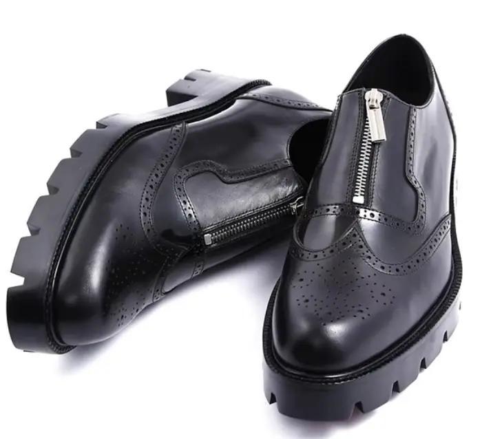 Chaussures brogues pour hommes, chaussures Oxford en cuir véritable avec fermeture éclair sur le dev