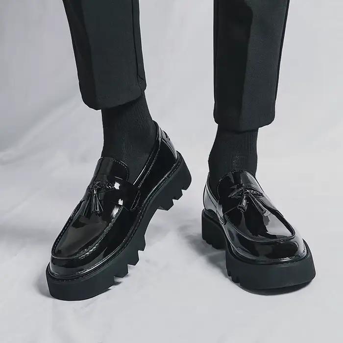Mocassins à semelle épaisse et confortable, chaussures en cuir à bout rond, chaussures d'affaires et