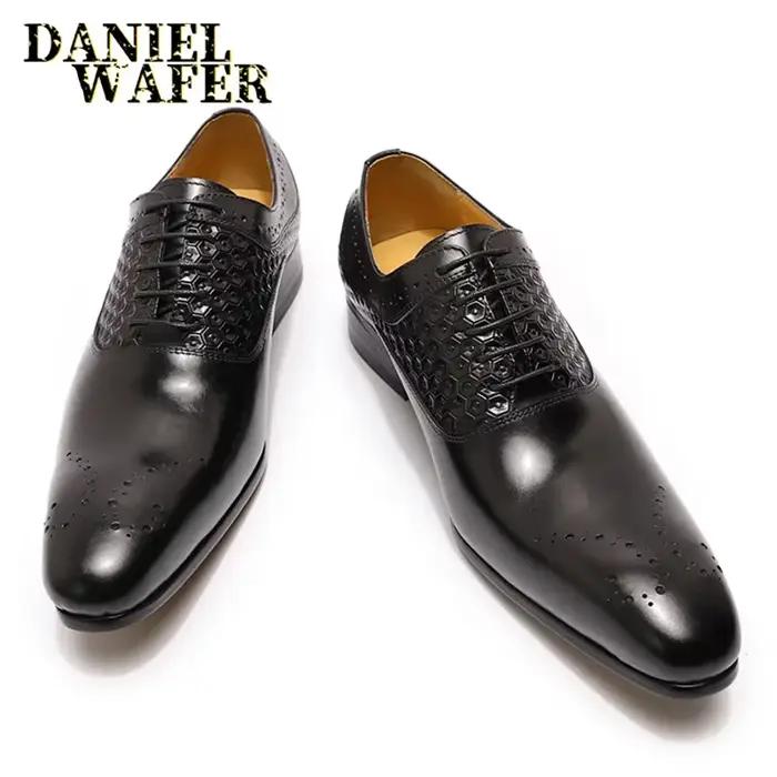 Chaussures richelieu Oxford formelles pour hommes, bout pointu, à lacets, cuir véritable, bureau, ma