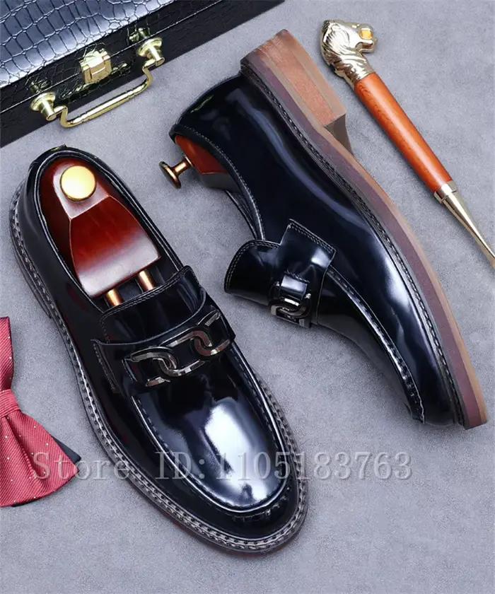Mocassins pour hommes à bout rond et semelle épaisse, style britannique, en cuir véritable de vachet
