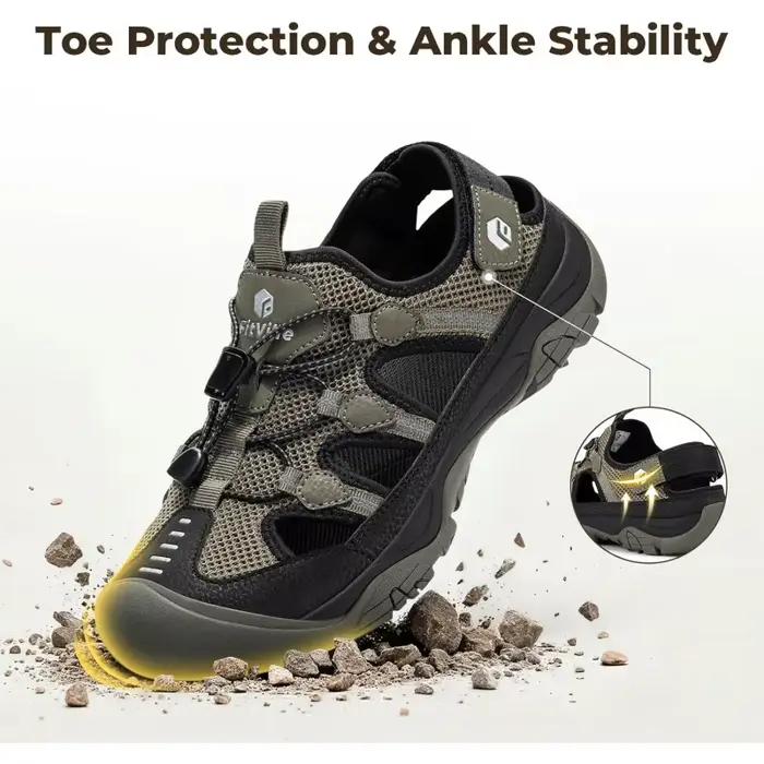 FitVille Sandales pour hommes à largeur large, à bout fermé, pour la randonnée et la natation, avec 