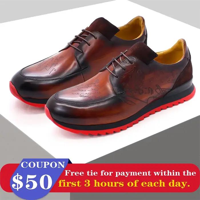 Chaussures en cuir à lacets pour hommes, semelle rouge coordonnante, chaussures décontractées, banqu