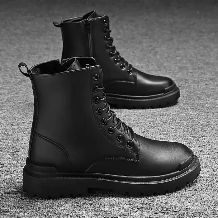 Bottes en cuir décontractées noires pour hommes, bottes de travail, chaussures de moto, designer non