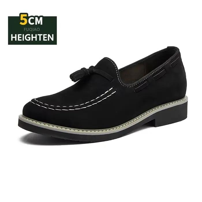 Mocassins d'ascenseur décontractés en cuir véritable pour hommes, faits à la main, 5cm, hauteur inté