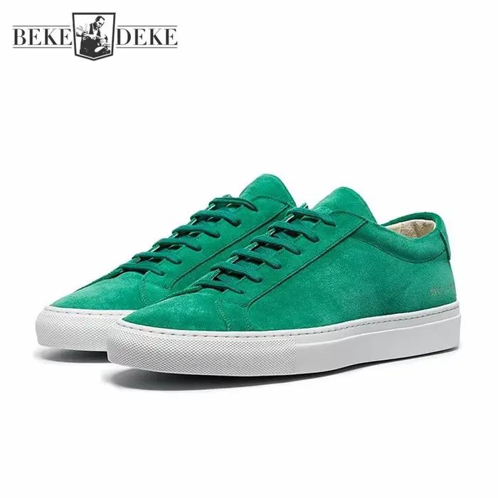 Grande taille 45 46 vert Nubuck en cuir véritable chaussures décontractées hommes solide à lacets bo