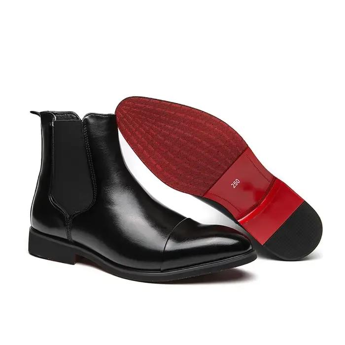 Bottes Chelsea à semelle rouge pour hommes, chaussures d'affaires noires à bout pointu, montantes en