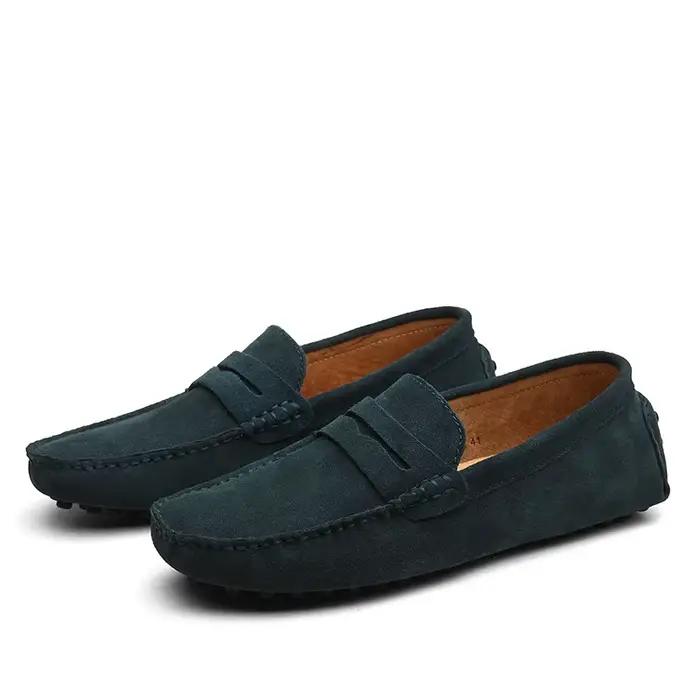 MSHHousehouse-Mocassins souples en cuir suédé pour hommes, chaussures plates décontractées, mocassin