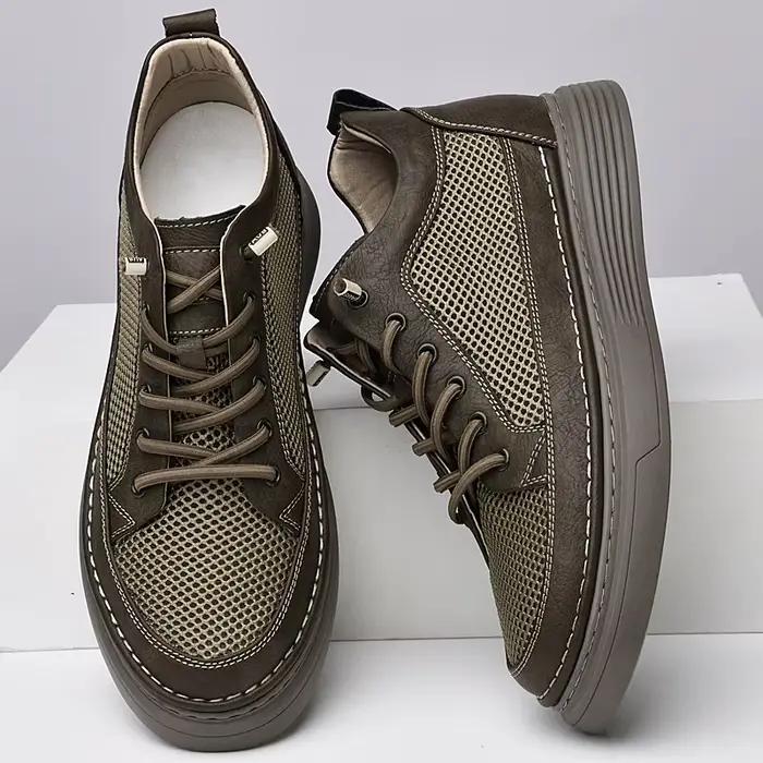 Chaussures d'Été en Cuir de Vache et Maille pour Homme, Baskets Décontractées de 6cm, de Styliste, R