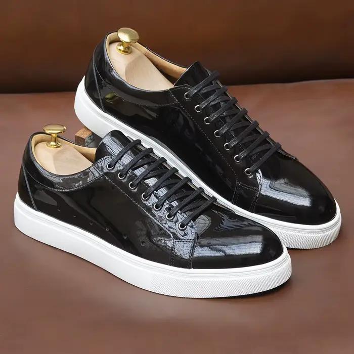 Baskets Derby à lacets en cuir verni pour hommes, chaussures décontractées à la mode, vert/noir, res